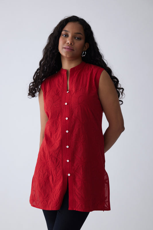 Belle Cotton Sleeveless Top - Red