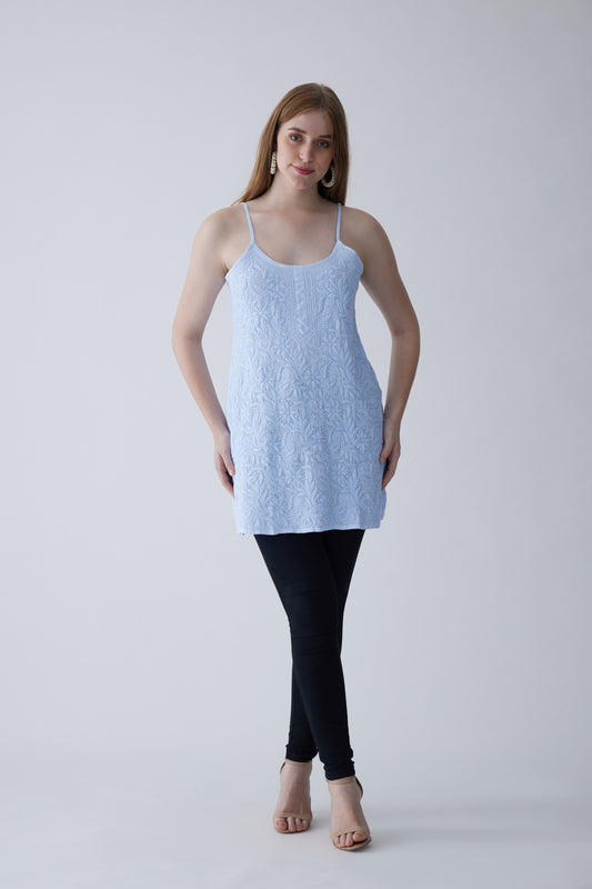 Tia Cotton Sleeveless Top - Light Blue