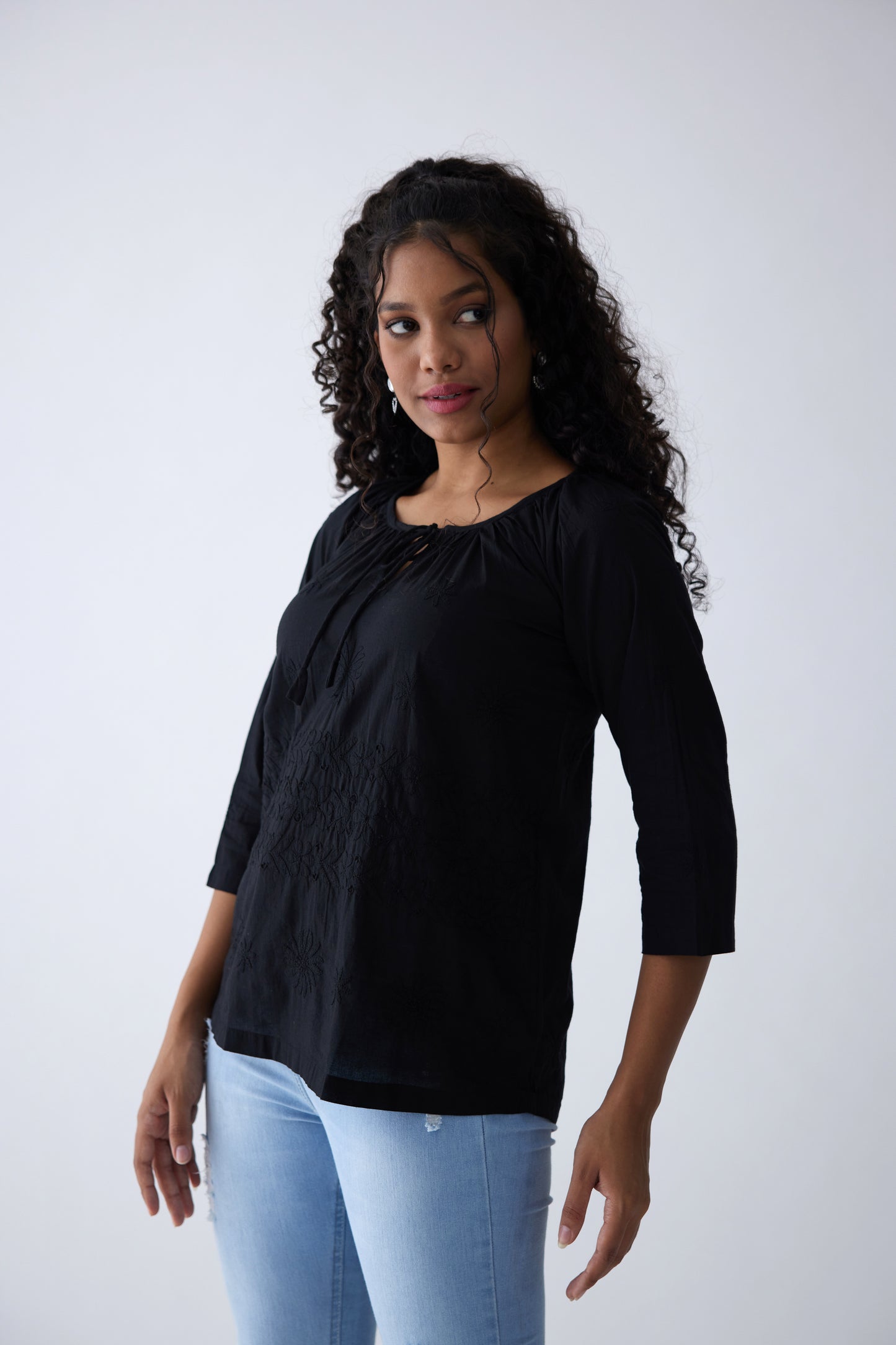 Alia Cotton Full Sleeves Top - Black
