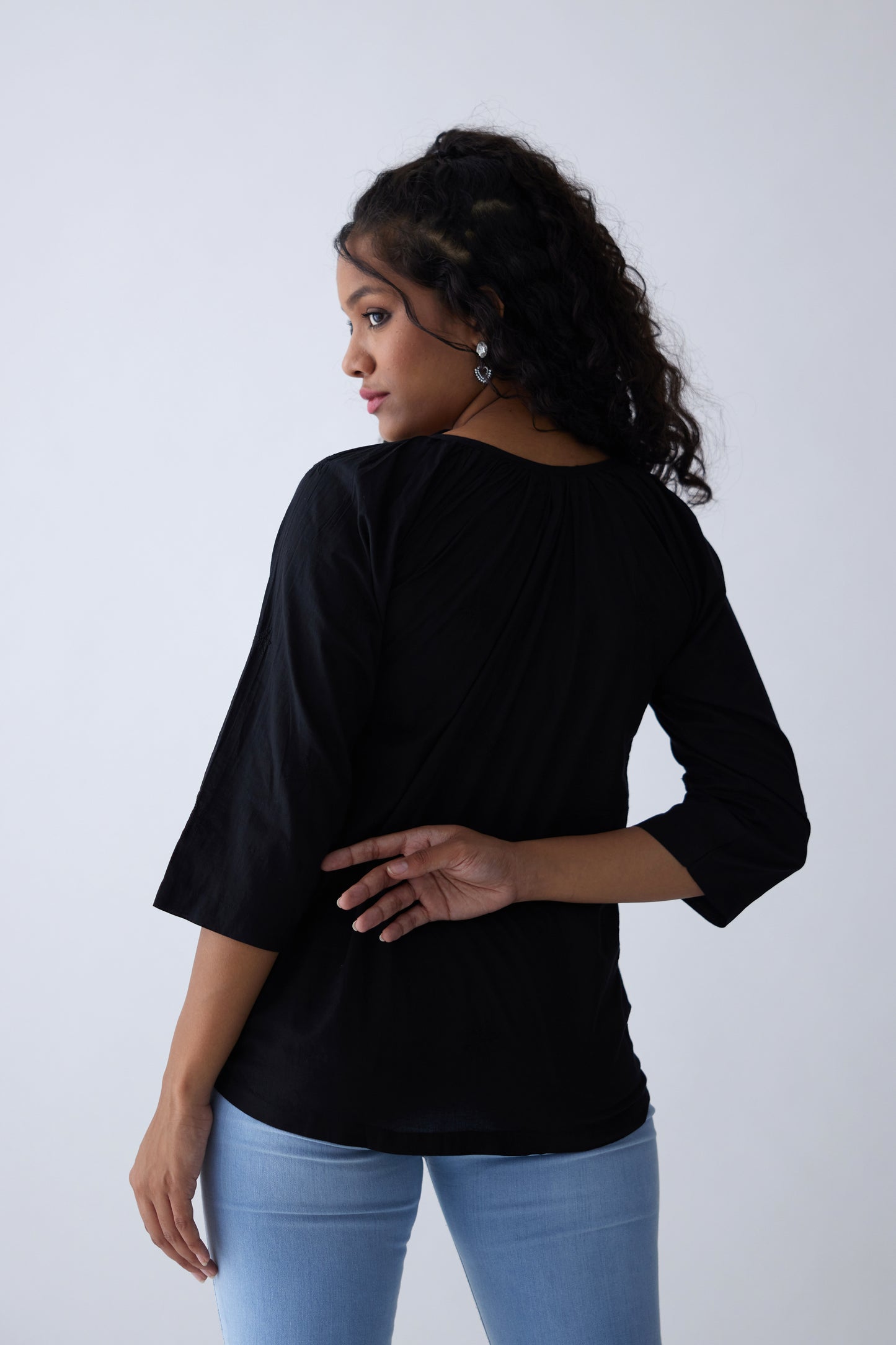 Alia Cotton Full Sleeves Top - Black
