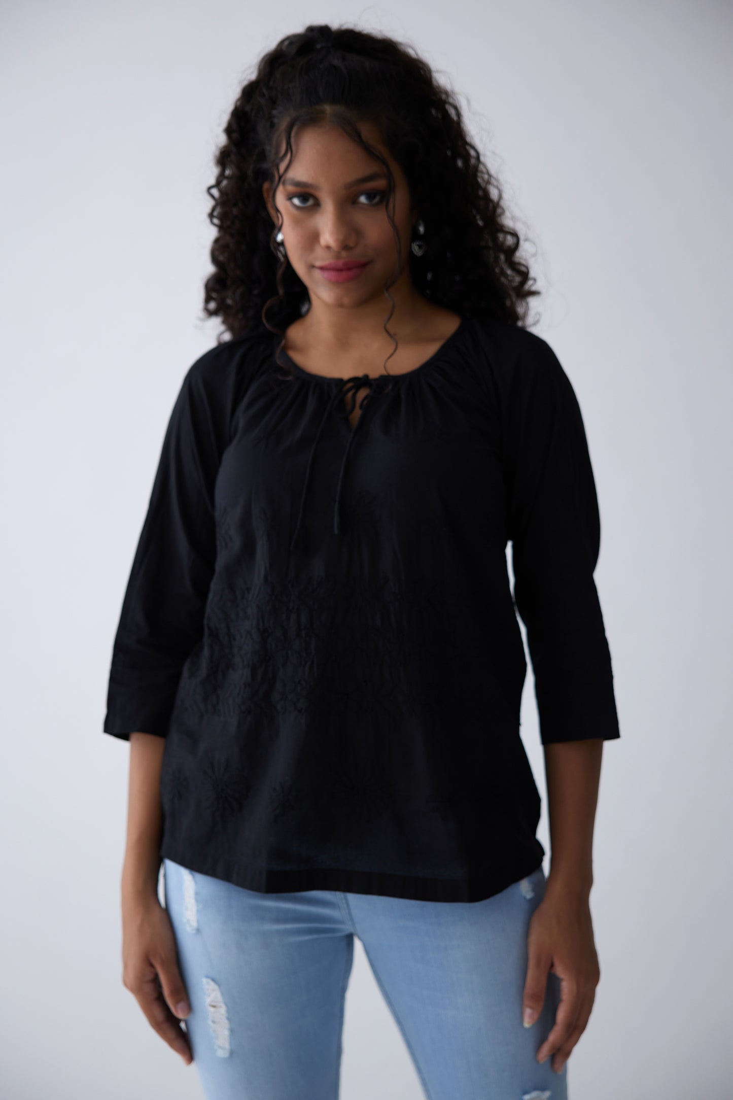 Alia Cotton Full Sleeves Top - Black
