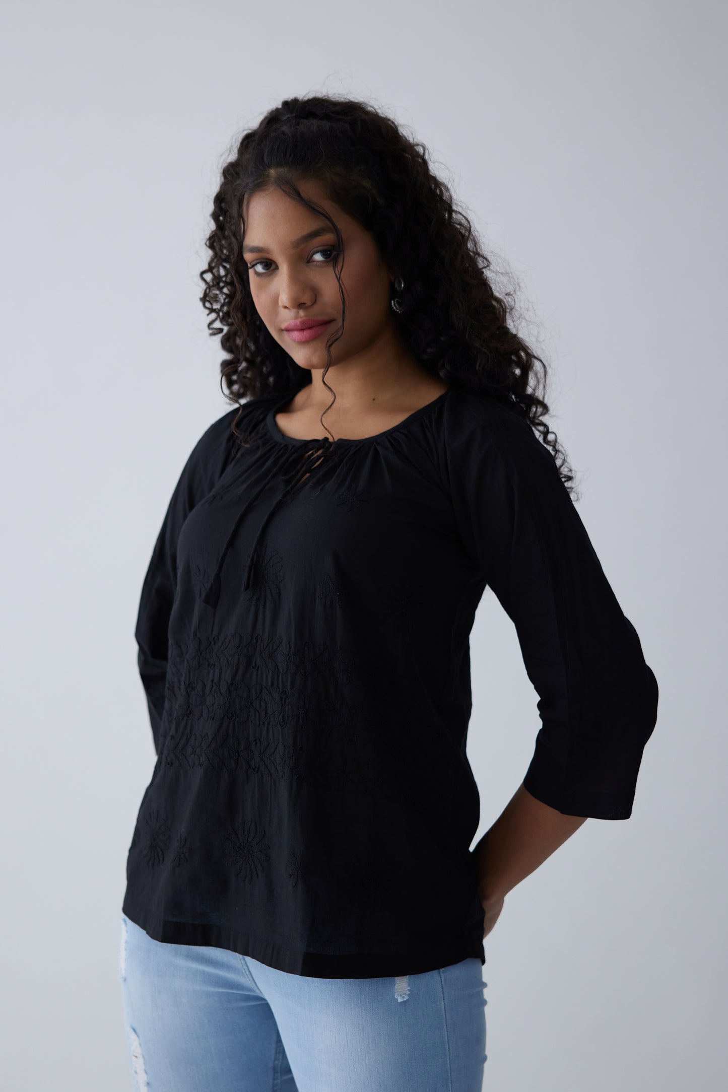 Alia Cotton Full Sleeves Top - Black