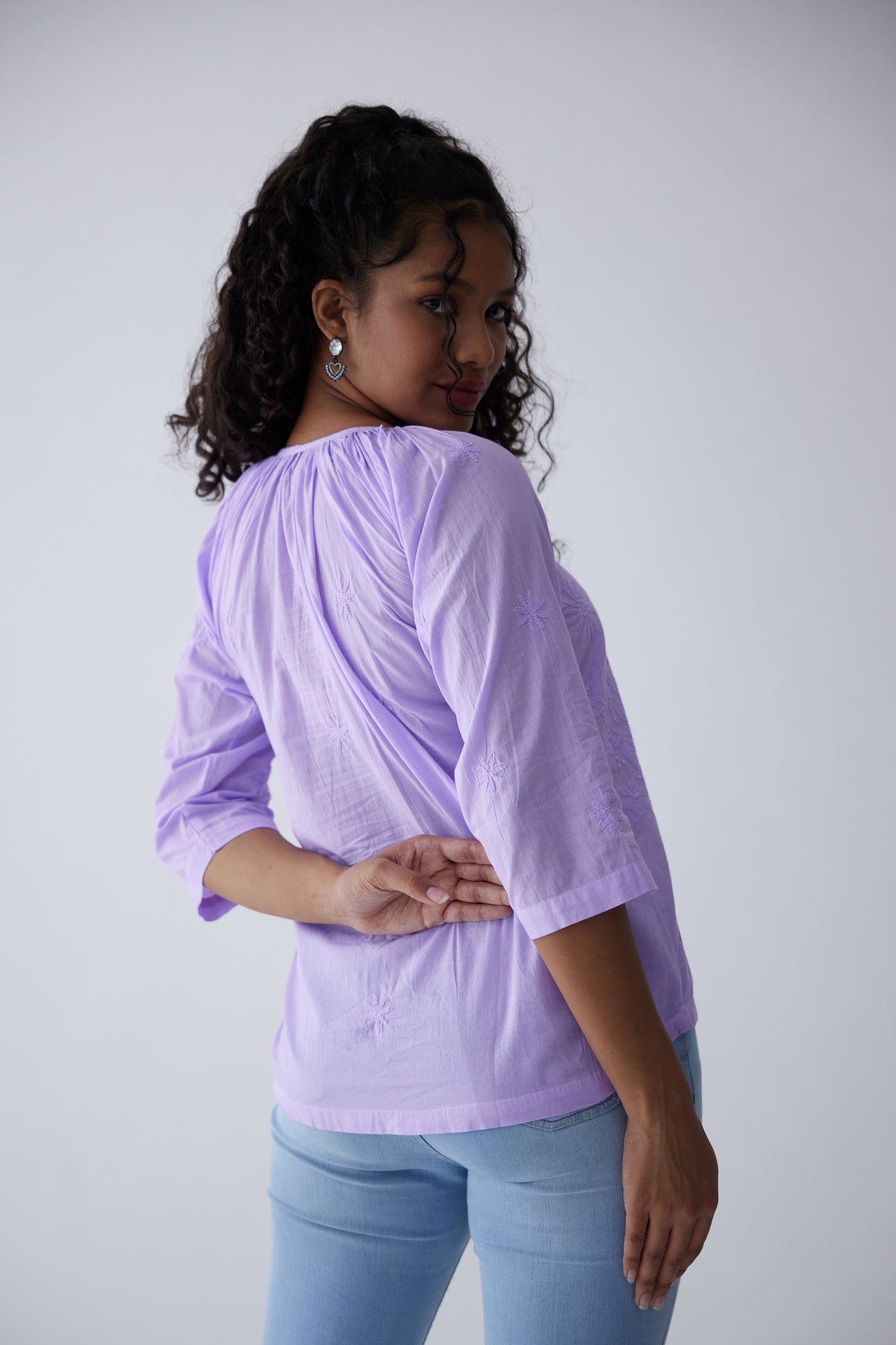 Kiara Cotton Full Sleeves Top - Purple