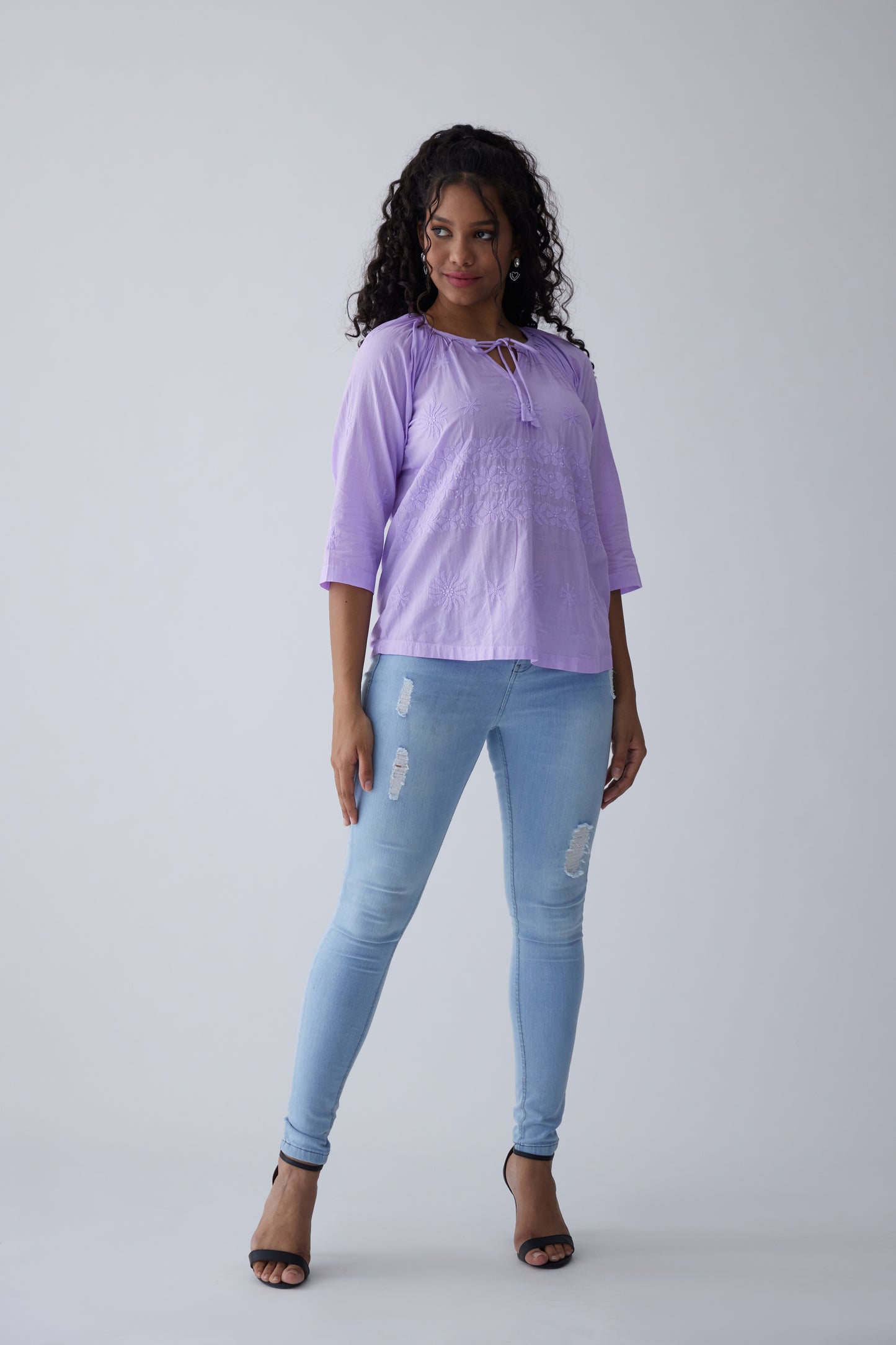Kiara Cotton Full Sleeves Top - Purple