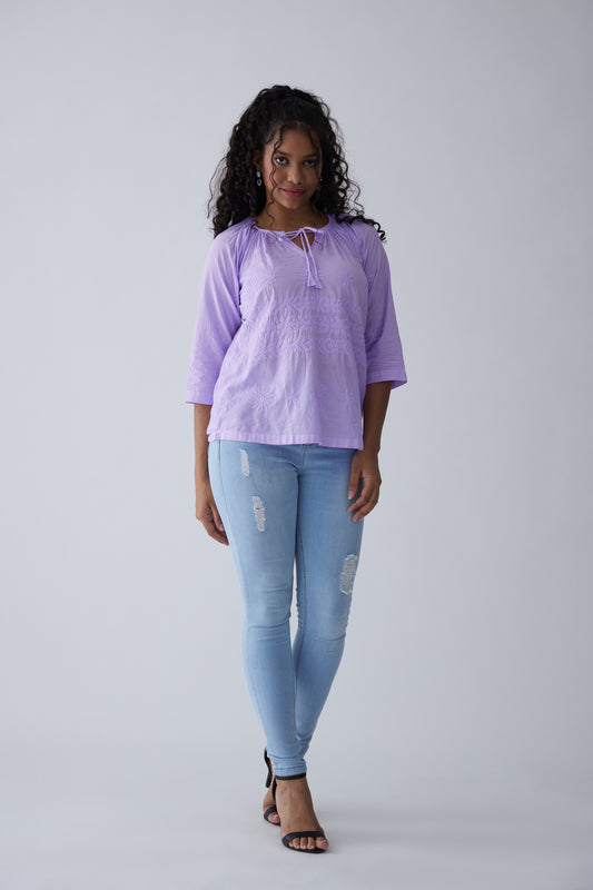 Kiara Cotton Full Sleeves Top - Purple