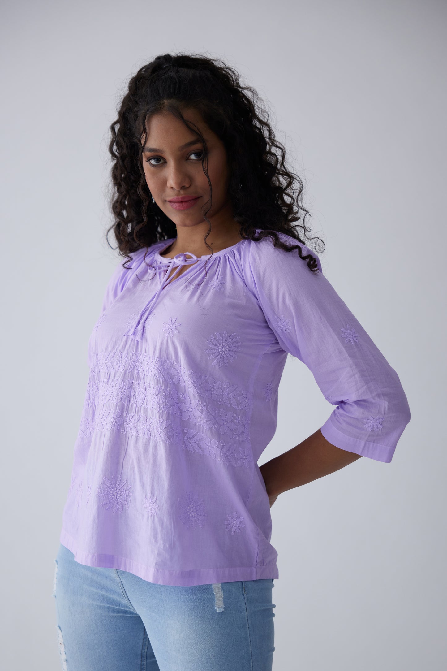 Kiara Cotton Full Sleeves Top - Purple