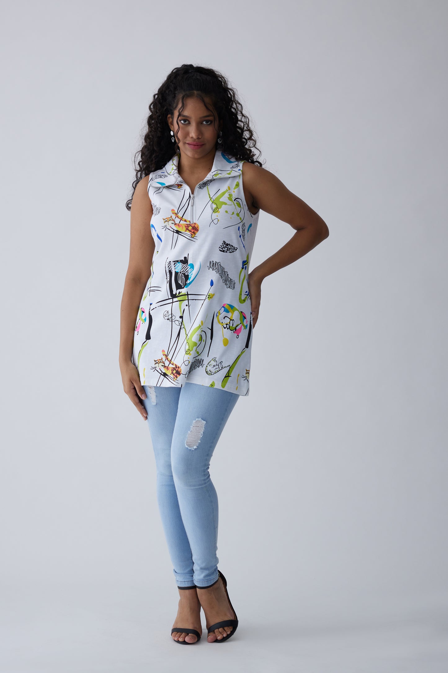 Garfield Cotton Sleeveless Top - White