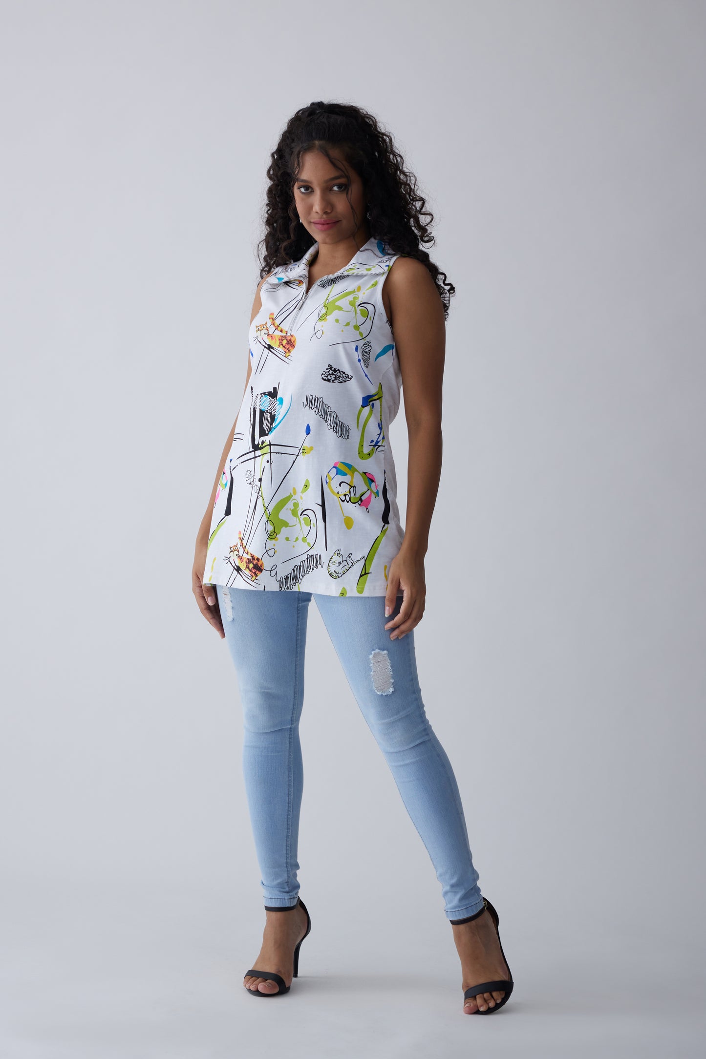 Garfield Cotton Sleeveless Top - White