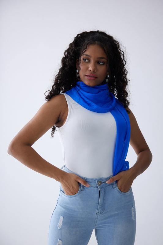 FnW Bleue Scarf Premium Natural Fiber Scarf Signature Drape Boutique Luxury feathernweave FnW