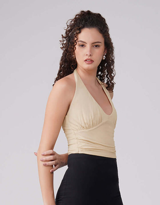 FnW Drapéa Beige Top Sophisticated Fluid Drape Sculpted Fit feathernweave FnW