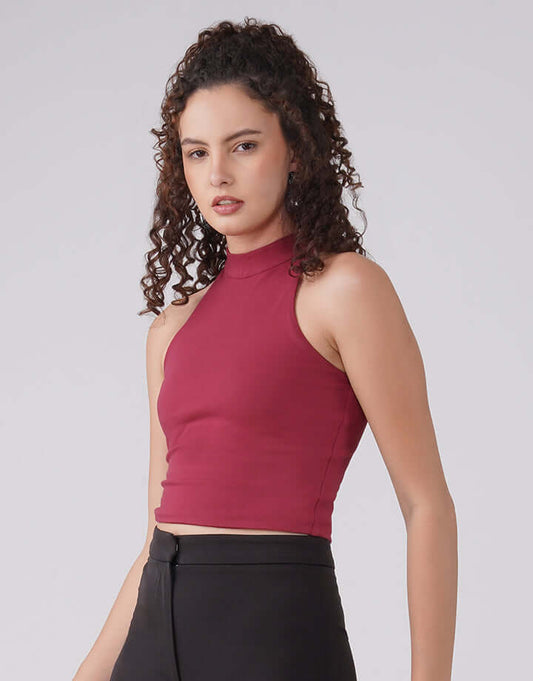 FnW Eclipse Maroon Top High-Recovery Stretch Cotton Sculpted Silhouette feathernweave