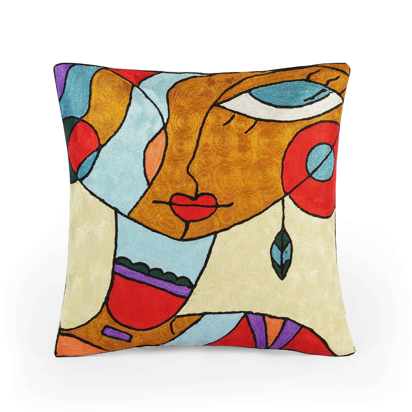 FnW Hikari Beige Modern Art Cushion Cover Hand Embroidered Silk Thread Cushion Cover Artisanal Textural Artistry feathernweave FnW
