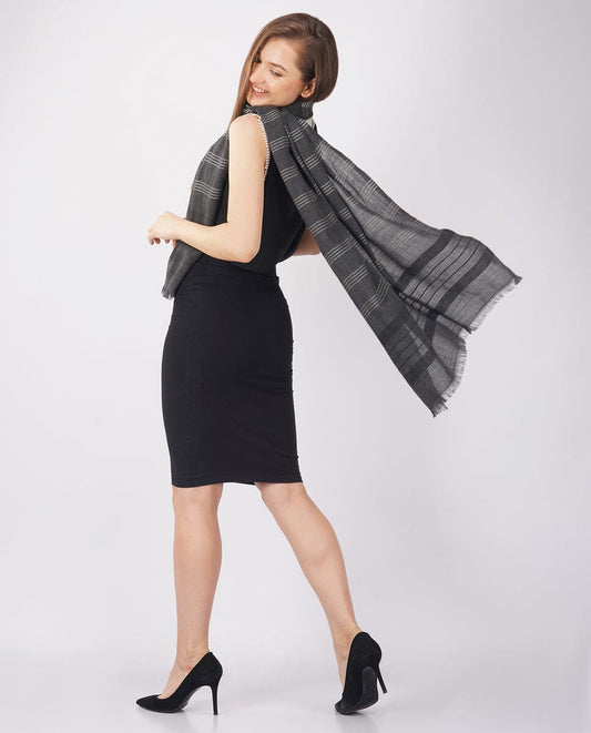 FnW Grayscale Drift Scarf Premium Natural Fiber Scarf Signature Drape Boutique Luxury feathernweave FnW