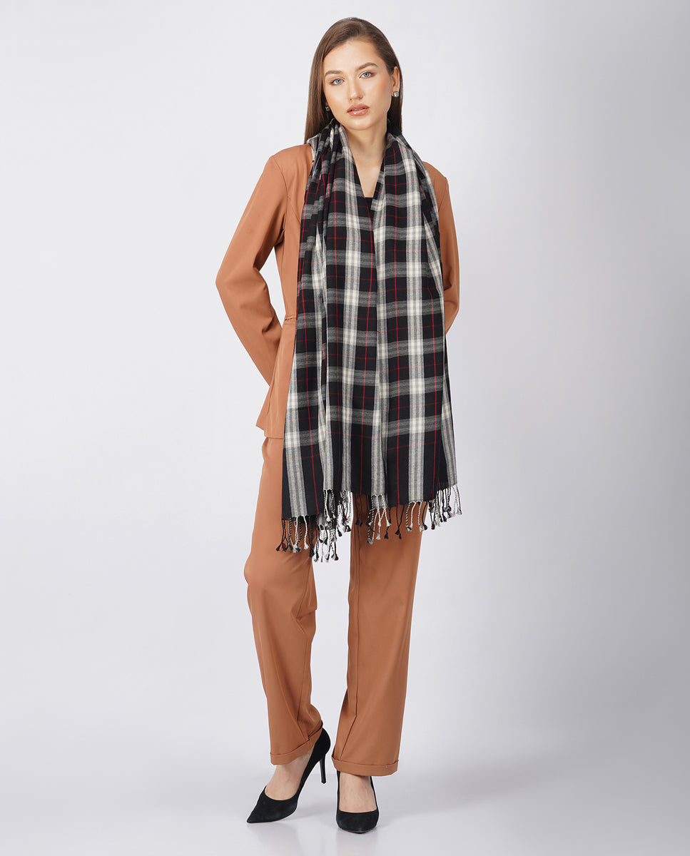 Casually Professional Checks Wool Wrap - Unisex Wrap (Black Color)