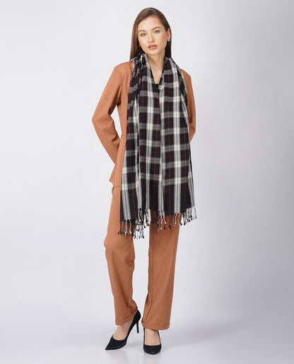 Casually Professional Checks Wool Wrap - Unisex Wrap (Black Color)
