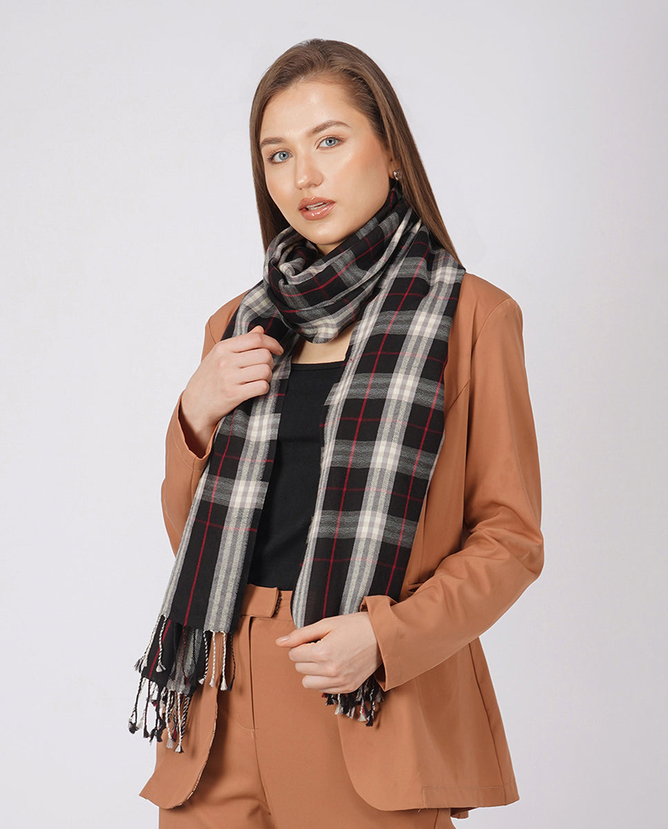 Casually Professional Checks Wool Wrap - Unisex Wrap (Black Color)