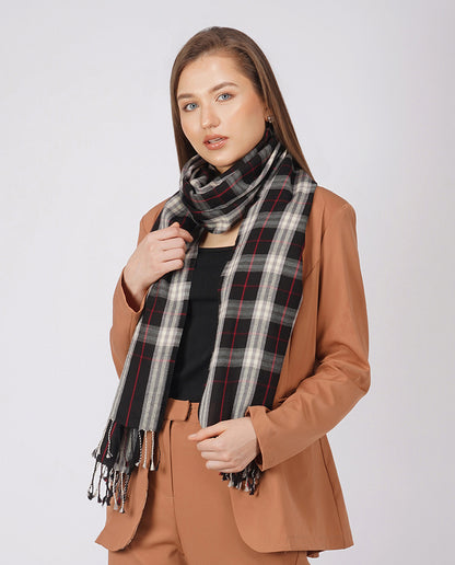 Casually Professional Checks Wool Wrap - Unisex Wrap (Black Color)