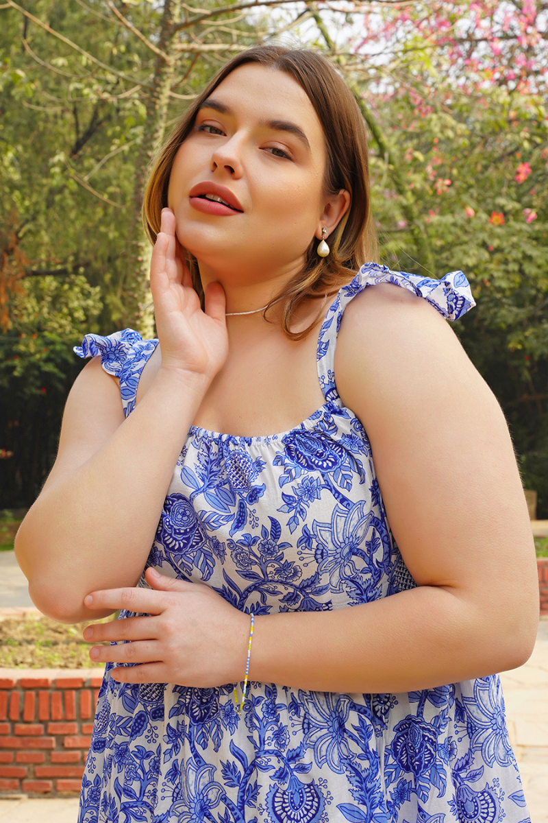 Ruffled strap floral dress – Meadow square neckline