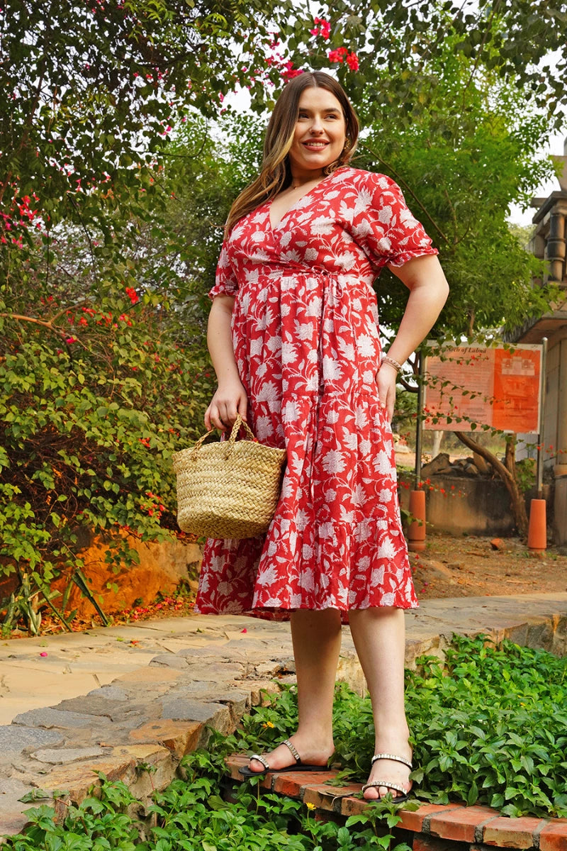 Tiered cotton midi dress for women – Gulnar side shot