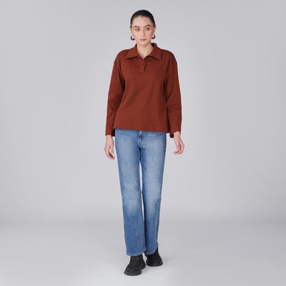 Rift Relaxed Ribbed Long Sleeve Top - Chili Red