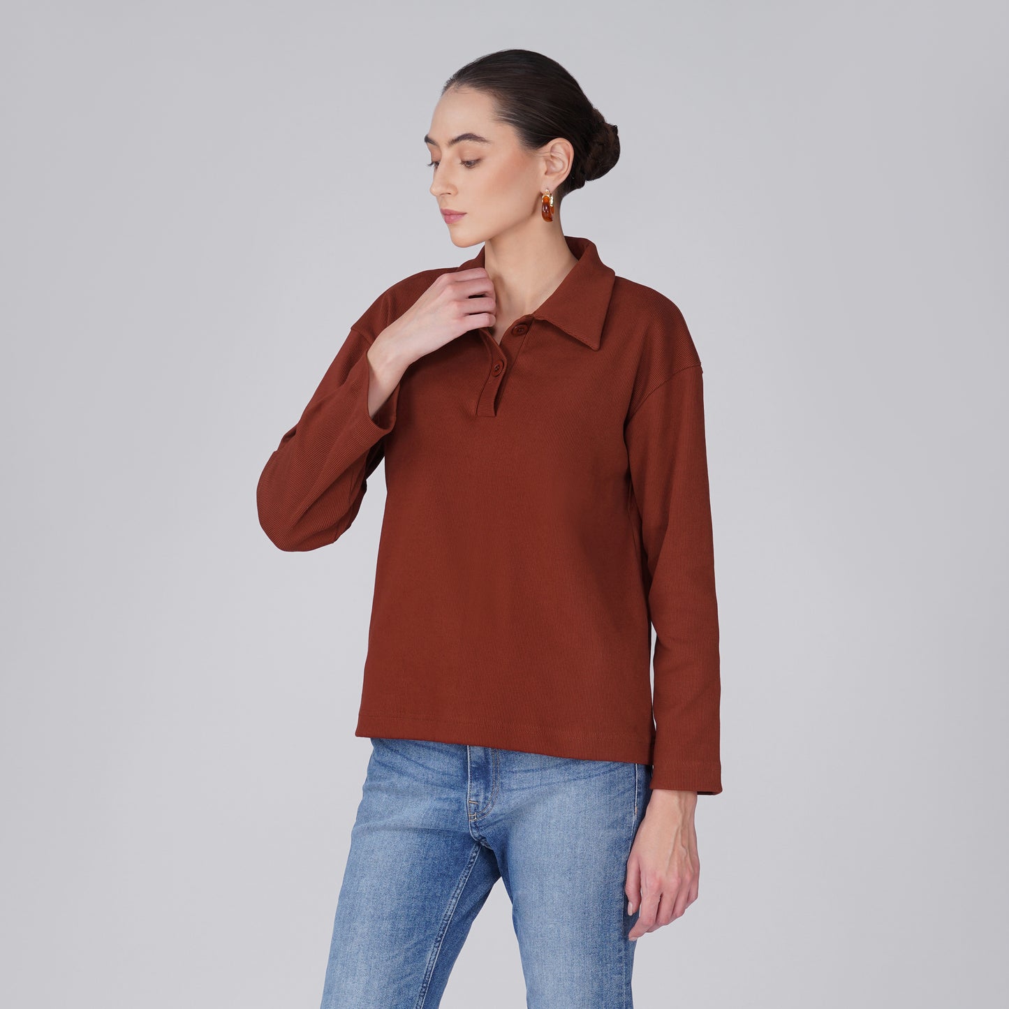 Rift Relaxed Ribbed Long Sleeve Top - Chili Red