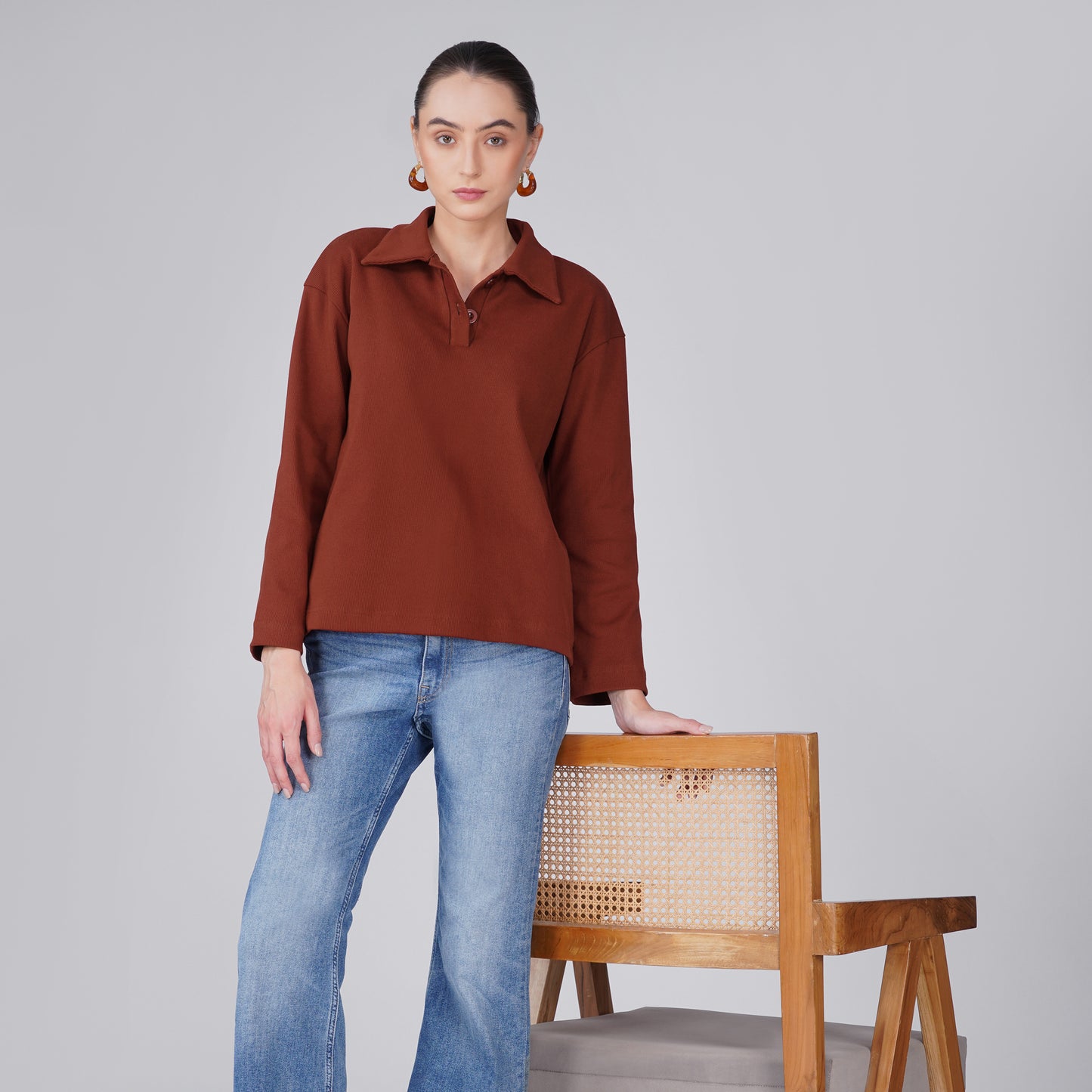 Rift Relaxed Ribbed Long Sleeve Top - Chili Red