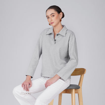 Rift Relaxed Ribbed Long Sleeve Top - Grey Melange