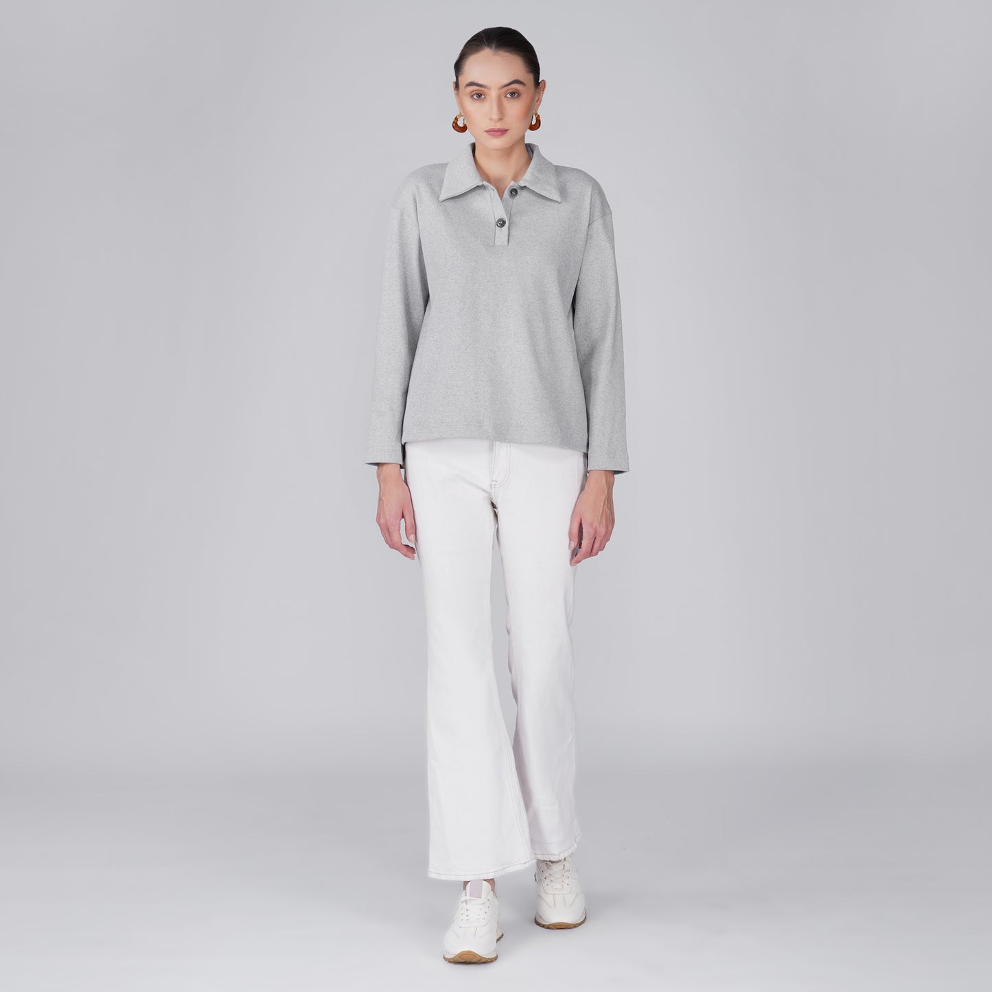 Rift Relaxed Ribbed Long Sleeve Top - Grey Melange
