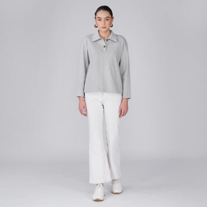 Rift Relaxed Ribbed Long Sleeve Top - Grey Melange