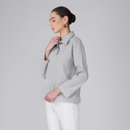 Rift Relaxed Ribbed Long Sleeve Top - Grey Melange