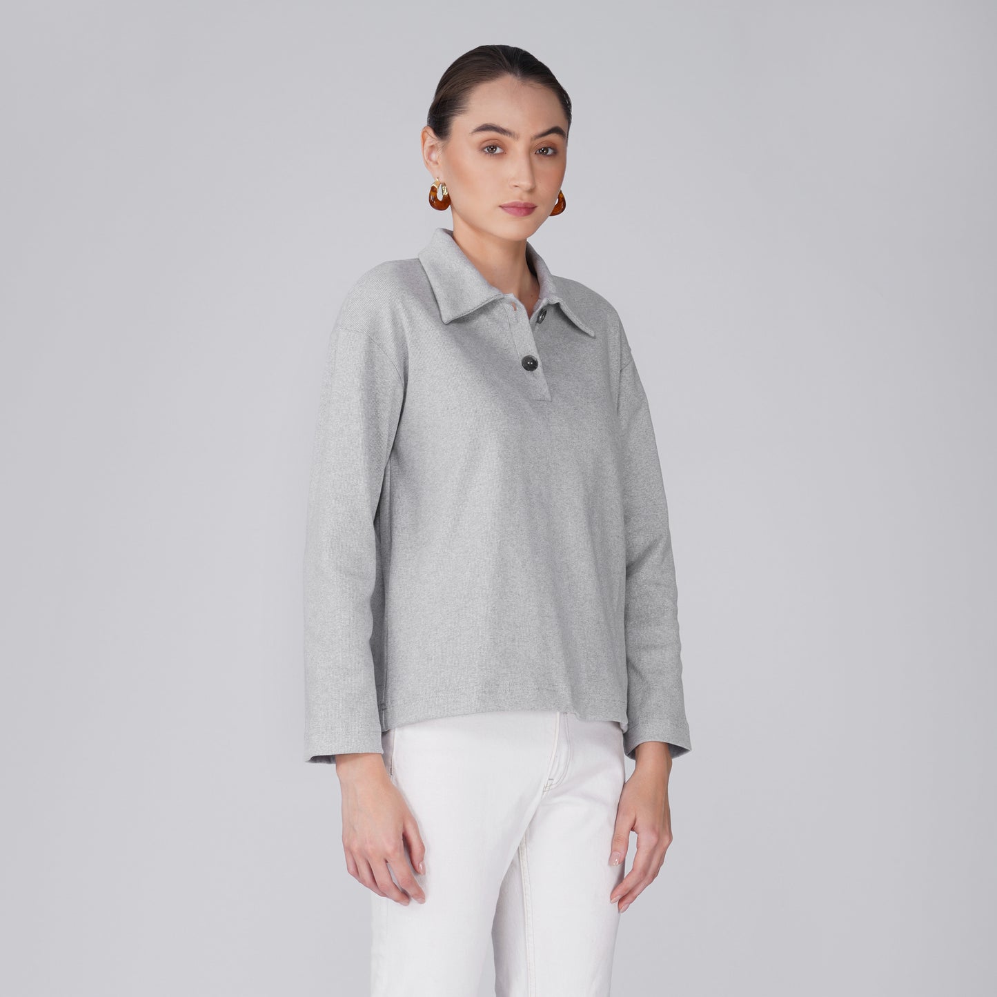 Rift Relaxed Ribbed Long Sleeve Top - Grey Melange