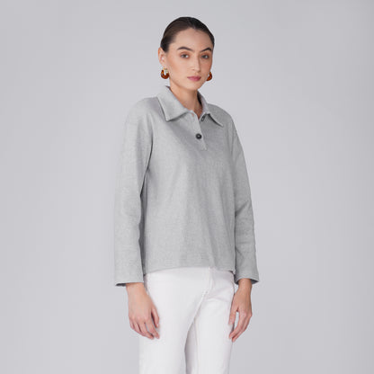 Rift Relaxed Ribbed Long Sleeve Top - Grey Melange