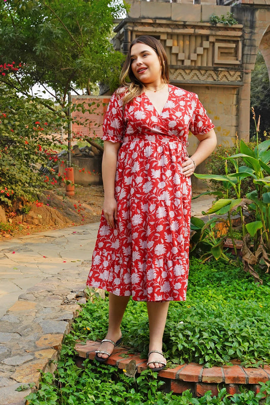 Gulnar floral wrap midi dress – full front view