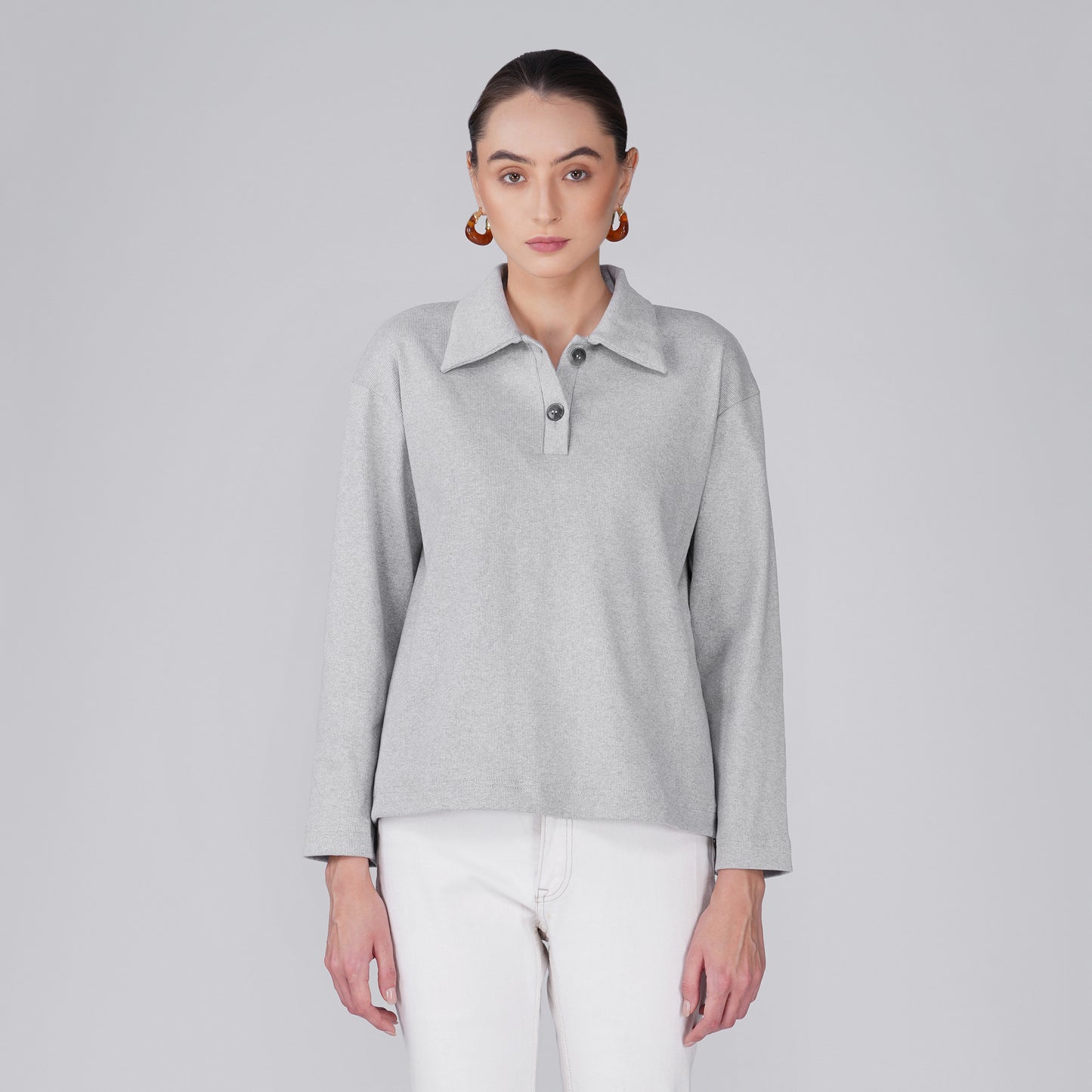 Rift Relaxed Ribbed Long Sleeve Top - Grey Melange