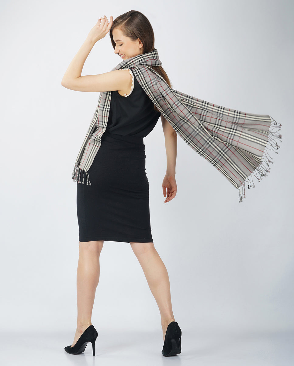 Casually Professional Checks Wool Wrap - Grey