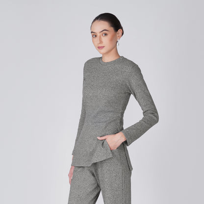 Neige Fitted Ribbed Long Sleeve Top - Grey Black
