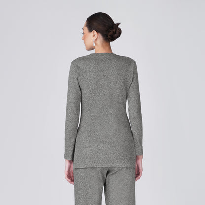 Neige Fitted Ribbed Long Sleeve Top - Grey Black