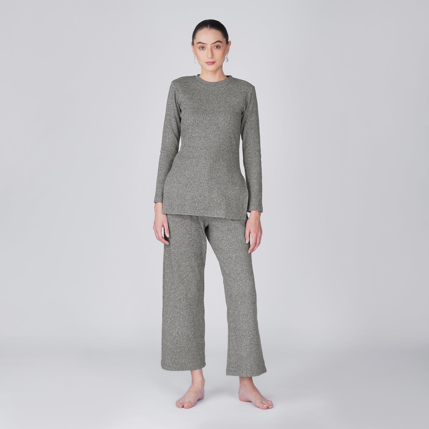 Neige Fitted Ribbed Long Sleeve Top - Grey Black