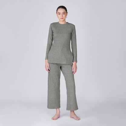 Neige Fitted Ribbed Long Sleeve Top - Grey Black