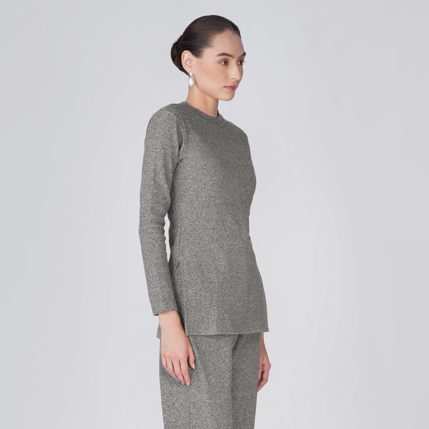 Neige Fitted Ribbed Long Sleeve Top - Grey Black