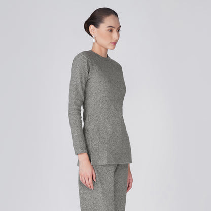 Neige Fitted Ribbed Long Sleeve Top - Grey Black