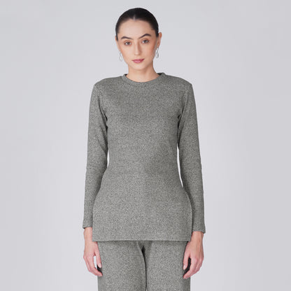Neige Fitted Ribbed Long Sleeve Top - Grey Black