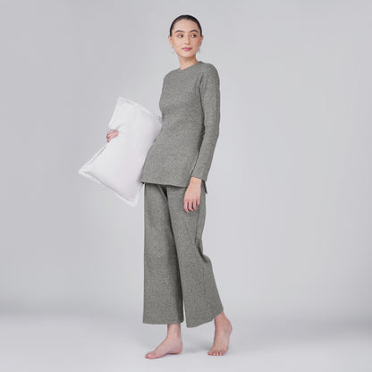 Neige Fitted Ribbed Long Sleeve Top - Grey Black