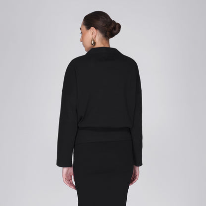 Onyx Wrap-Front Ribbed Long Sleeve Top - Black