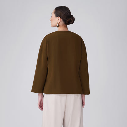Velour Boxy Structured Jacket - Brown Japanese Crepe