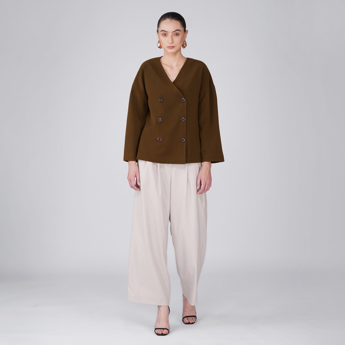 Velour Boxy Structured Jacket - Brown Japanese Crepe