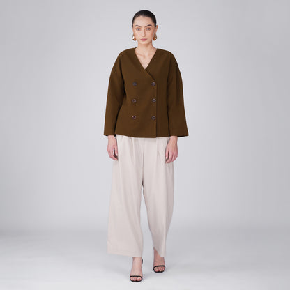 Velour Boxy Structured Jacket - Brown Japanese Crepe