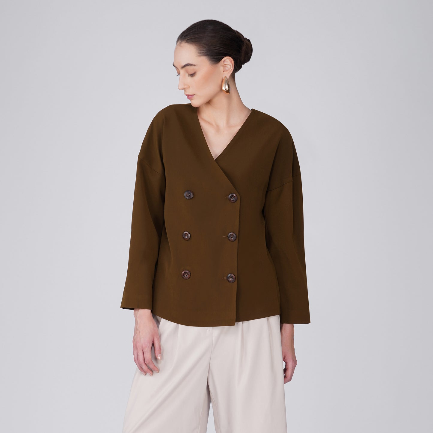 Velour Boxy Structured Jacket - Brown Japanese Crepe