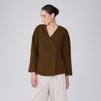 Velour Boxy Structured Jacket - Brown Japanese Crepe