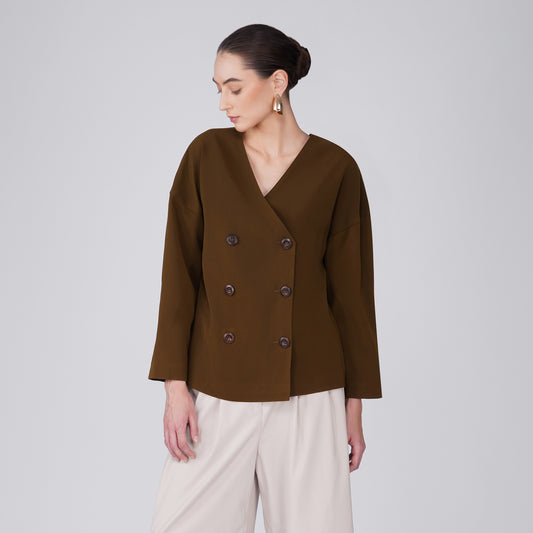 Velour Boxy Structured Jacket - Brown Japanese Crepe